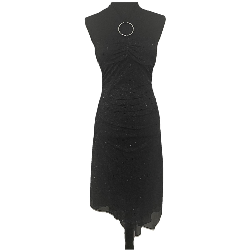 VTG RUBY ROX Y2K Rhinestone‎ Ring Shimmer Halter Dress Whimsigoth Asymmetrical M